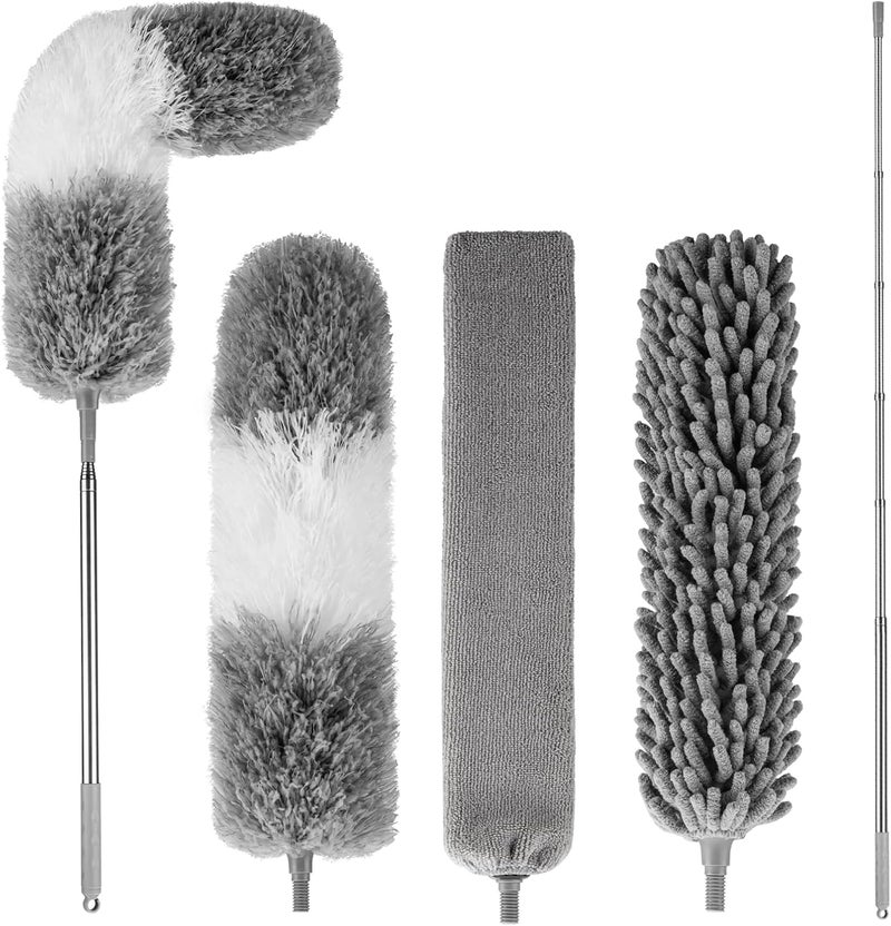 LLOOC Dusters for Cleaning,Microfiber Duster Feather Duster with Extension Pole,4PCS Ceiling Fan Cleaner Duster,Long Duster Extended Handle,Blind Cleaner Dusting - Image 1